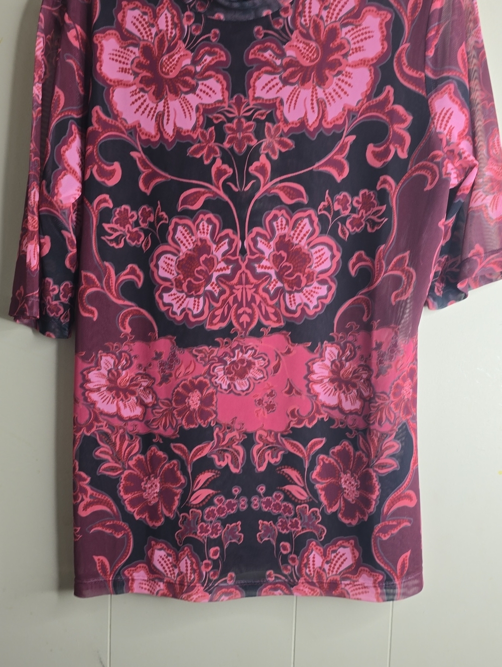 Johnny Was Mesh Elbow Sleeve Mock Neck Top Size Large - Picture 4 of 7